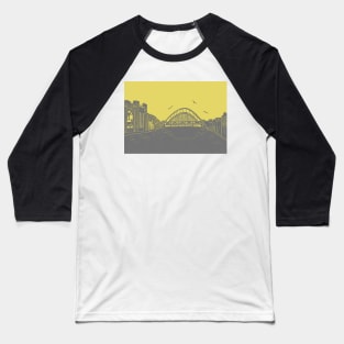 Tyne Bridge and Bridges of NewcastleGateshead Quayside Linocut in Yellow and Grey Baseball T-Shirt